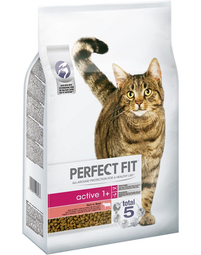 PERFECT FIT Active 1+ Liellopu gaļai bagāta barība pieaugušiem kaķiem 7 kg