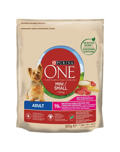 PURINA ONE Mini / Small Bogata w wołowinę z ryżem dla małych ras 800 g