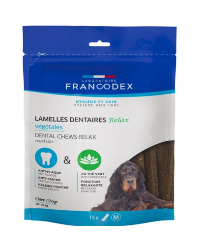 FRANCODEX RELAX vidēja izmēra košļājamās lentītes zobakmens un sliktas smakas noņemšanai 352,5 g/15 lentīšu