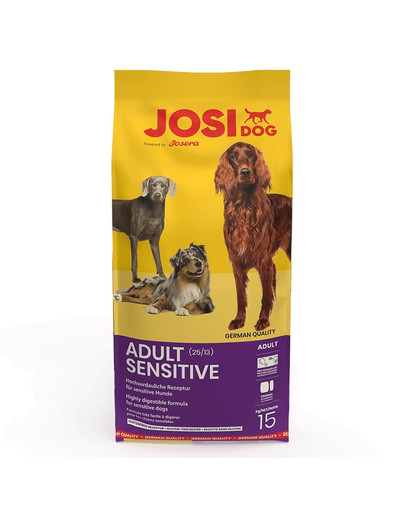 JOSERA JosiDog Adult Sensitive 15 kg Pilnvērtīga sausā barība pieaugušiem visu šķirņu suņiem, ar jutīgu gremošanas sistēmu.