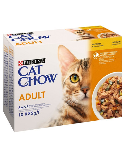 PURINA CAT CHOW Adult Multipack ar vistas gaļu un kabačiem 10x85 g