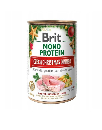 BRIT Mono Protein Ziemassvētku vakariņas mitrā barība pieaugušiem suņiem ar karpu un dārzeņiem 400 g