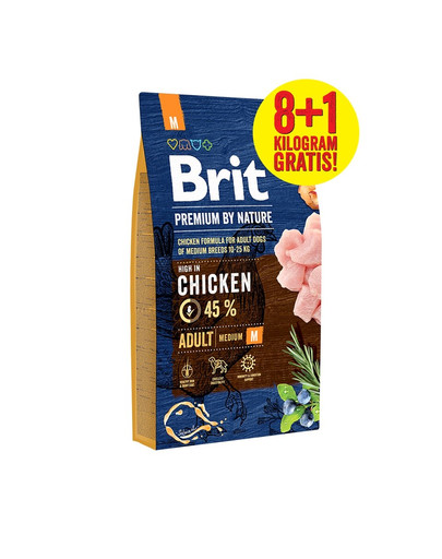 BRIT Premium by Nature M Adult ar vistas gaļu vidējām šķirnēm 8kg+1kg Bezmaksas