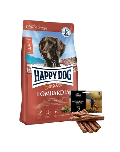 HAPPY DOG Supreme Lombardia 11 kg + dabīgie cigāri ar pīli 7 gab.