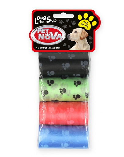 PET NOVA Dog Lifestyle maisiņi izkārnījumiem 4 ruļļi x 20 gab.