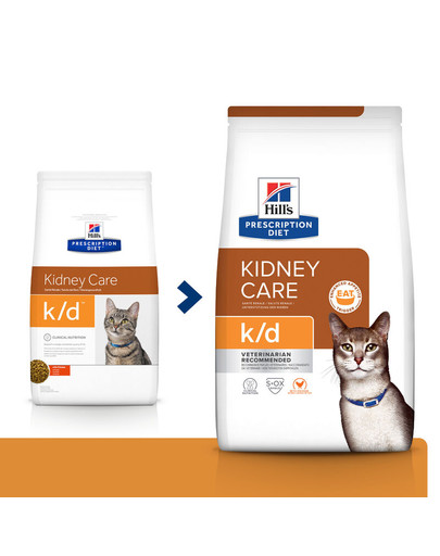 HILL'S Prescription Diet Cat K/D Kidney Care  ar vistu -pilnvērtīga barība, diētiska, veicina nieru darbību pieaugušiem kaķiem hroniskas vai akūtas nieru mazspējas gadījumā 3 kg