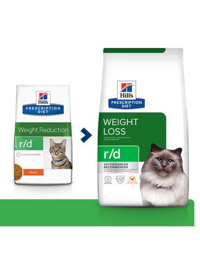 HILL'S Prescription Diet Feline r/d Weight Reduction Diētiskā sausā barība kaķiem ar lieko svaru un aptaukošanos, liek justies sātīgākiem ilgāk 3kg