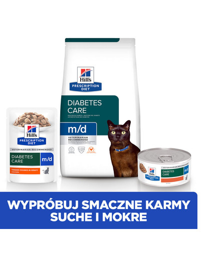 HILL'S Prescription Diet M/D Diabetes Feline With Chicken Pilnvērtīgs uzturs pieaugušiem kaķiem, lai regulētu glikozes uzņemšanu (diabēta gadījumā) ar vistu 3 kg