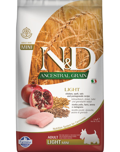 FARMINA N&D Ancestral Grain Dog Light Chicken, Spelt, Oats and Orange 2,5 kg