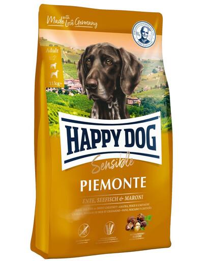 HAPPY DOG Supreme Piemonte - pīle, kastaņi, zivis 8 kg (2 x 4 kg)