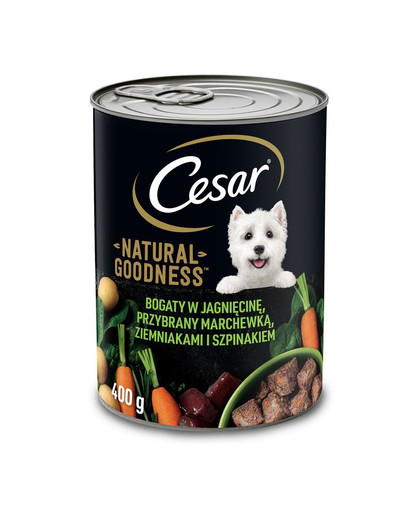 CESAR skārda 24 x 400g ar bagātīgu jēra gaļu, burkāniem, kartupeļiem un spinātiem
