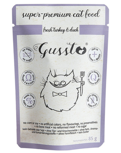 GUSSTO Cat Fresh Turkey & Duck mitrā kaķu barība ar tītaru un pīli 24x85g