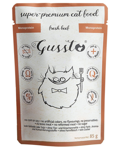 GUSSTO Cat Svaiga liellopu gaļas barība kaķiem 24x85g