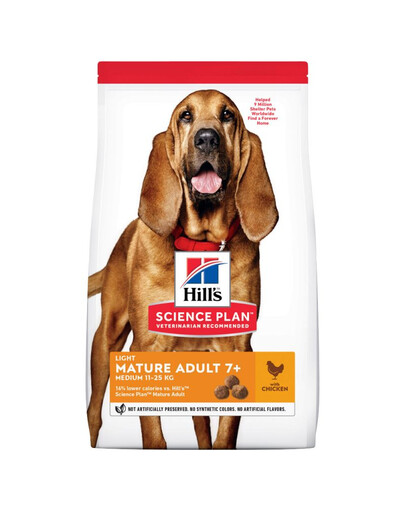 HILL'S Science Plan 7+ Dog Mature Light Vidēja lieluma ar vistas gaļu vecākiem suņiem 28 kg (2x14 kg)