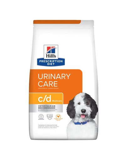 HILL'S Prescription Diet Canine c/d Multicare 24 kg vistas gaļa (2 x 12 kg) atbalstīta suņa urīnceļu veselību, samazinātu struvītu un oksalātu kalcija akmeņu risku.