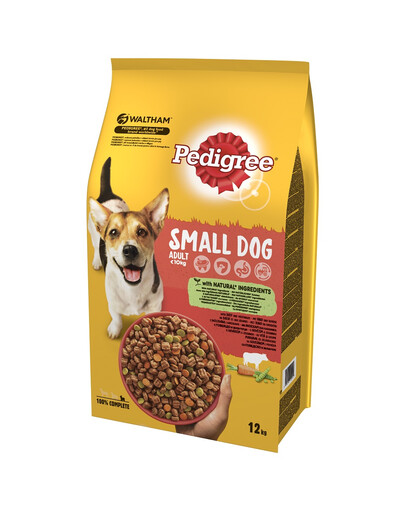 PEDIGREE Adult Small dog 12kg (mazām šķirnēm) ar liellopu gaļu un dārzeņiem + DentaStix 54 gab. - 18x45 g