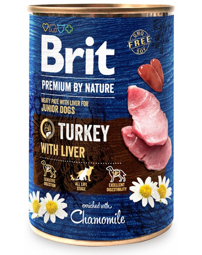 BRIT Premium by Nature 12 x 400 g tītara un aknu barība mitra barība kucēniem