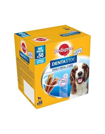 PEDIGREE DentaStix (vidējas šķirnes) zobu kārumi suņiem 56 gab. - 8x180g + suņu grāmatiņa BEZMAKSAS