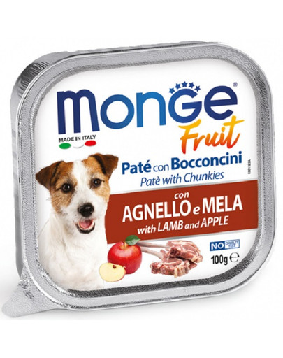 MONGE Fruit Dog Pastēte suņiem ar jēra gaļu un āboliem 100g