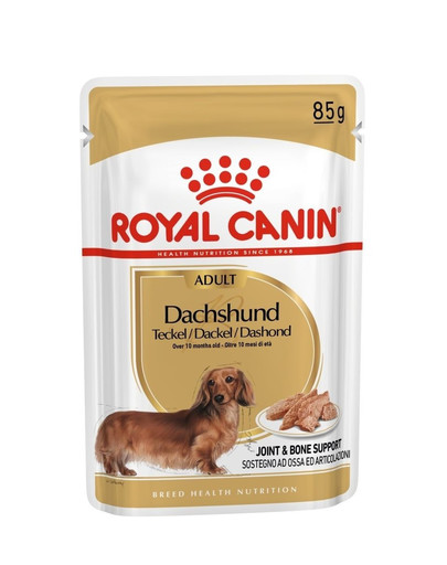 ROYAL CANIN Dachshund Adult 48 x 85 g mitrā barība, kas īpaši paredzēta pieaugušiem takšu suņiem