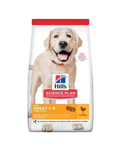 HILL'S Science Plan Canine Adult Light Large breed Chicken 18 kg lielu šķirņu suņu barība vistas gaļa + 3 bundžas BEZMAKSAS
