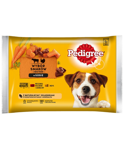 PEDIGREE Adult pieaugušiem suņiem, liellopu gaļa, jēra gaļa, tītara gaļa, burkāni 4x100g mitrā barība pieaugušiem suņiem