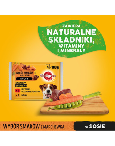 PEDIGREE Adult pieaugušiem suņiem, liellopu gaļa, jēra gaļa, tītara gaļa, burkāni 4x100g mitrā barība pieaugušiem suņiem
