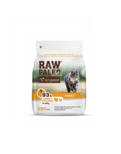 VETEXPERT Raw Paleo pieaugušiem kaķiem ar tītaru un vistas gaļu 250 g