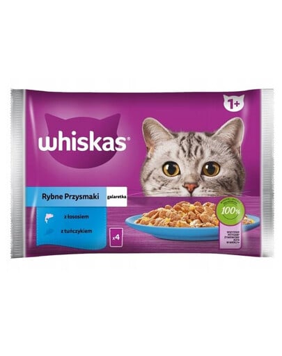 WHISKAS Zivju delikateses ar lasi un tunci želejā 4x85g