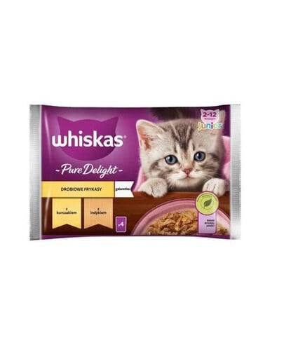 WHISKAS Pure Delight Junior putnu gaļas fritītes ar vistas un tītara gaļu 4x85g