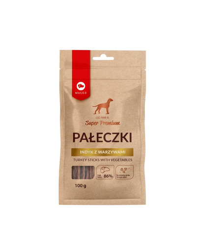 MACED Super Premium suņu našķis tītara strēmeles ar dārzeņiem 100g