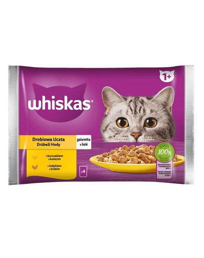 WHISKAS mājputnu gaļas želejveida tītara un vistas gaļa 4x85g