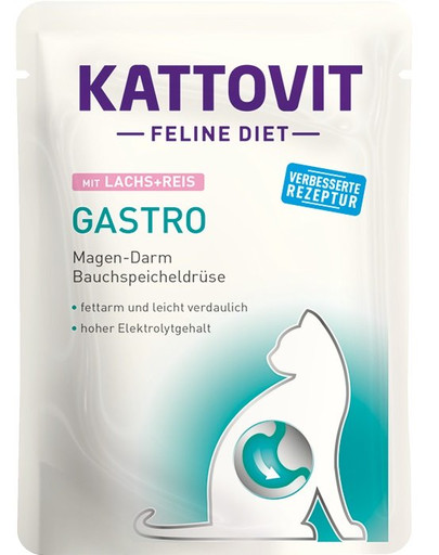 KATTOVIT Feline Gastro Cat diēta kaķiem ar lasi un rīsiem 85 g