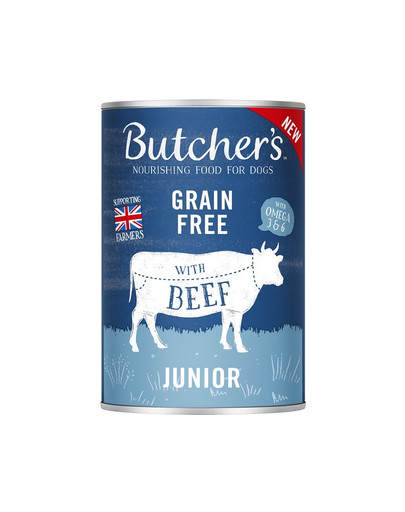 BUTCHER'S Original Junior, barība suņiem, liellopa gaļas gabaliņi želejā, 400g