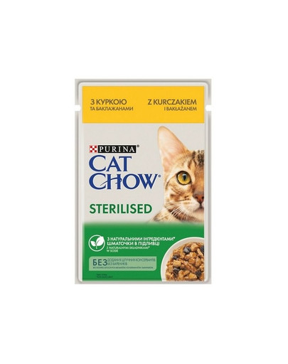 CAT CHOW Sterilised Vistas gaļa un baklažāni mērcē 85 g