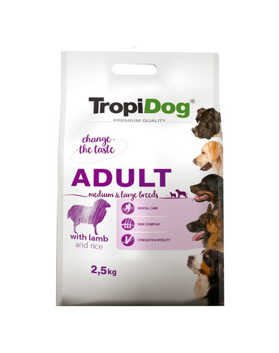 TROPIDOG Premium Adult S Lamb&Rice 2,5kg sausā barība maziem suņiem Jēra gaļa un rīsi