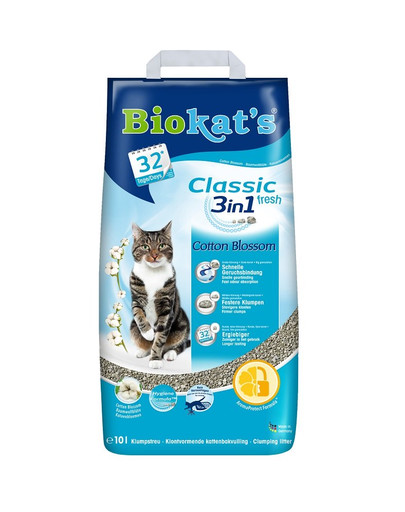 BIOKAT'S Classic 3 in 1 ziedu kokvilnas svaigums Bentonīta kaķu pakaiši 10 l