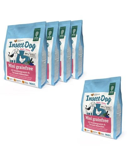 GREEN PETFOOD InsectDog Mini Grainfree 5x900g kucēniem no 8 nedēļu vecuma un pieaugušiem mazu un miniatūru šķirņu dzīvniekiem, nesatur graudus
