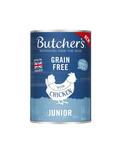 BUTCHER'S Original Junior, suņu barība, vistas gaļas gabaliņi želejā, 6 x 400g