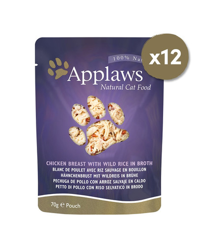 APPLAWS Cat Pouch mitrā kaķu barība ar vistas gaļu un savvaļas rīsiem 12 x 70 g
