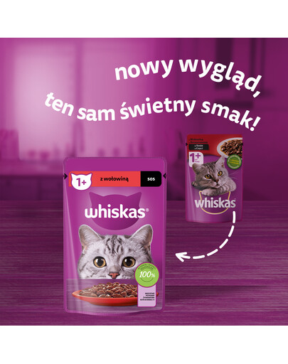 WHISKAS Adult saszetka 85g mokra karma dla dorosłych kotów w sosie z wołowiną