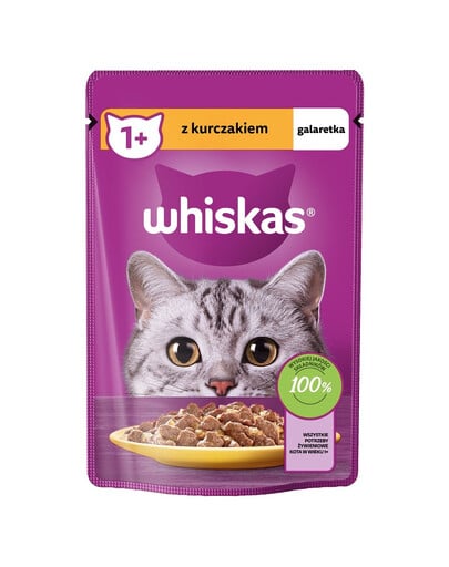 WHISKAS Adult maisiņš 85g mitrā barība pieaugušiem kaķiem vistas želejā