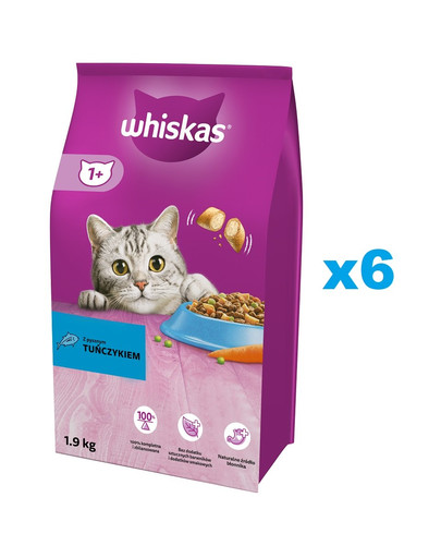 WHISKAS Adult 6x1,9 kg sausā barība pieaugušiem kaķiem ar gardu tunci