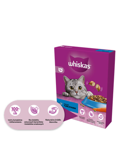 WHISKAS Adult 6x1,9 kg sausā barība pieaugušiem kaķiem ar gardu tunci