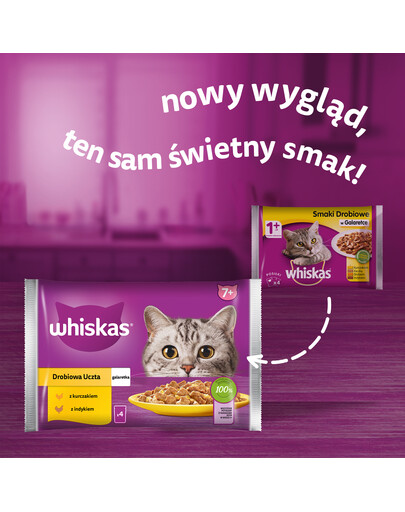 WHISKAS Senior maisiņš 85g Poultry Feast mitrā barība vecākiem kaķiem želejā ar: vistas gaļu, tītara gaļu