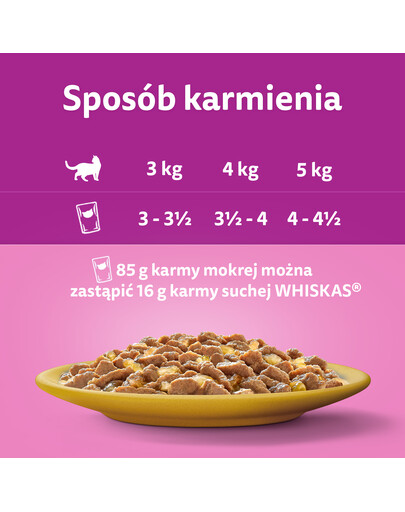 WHISKAS Senior maisiņš 85g Poultry Feast mitrā barība vecākiem kaķiem želejā ar: vistas gaļu, tītara gaļu