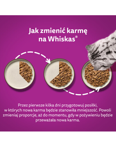 WHISKAS Adult maisiņš 85 g Mājputnu barība pieaugušiem kaķiem mērcē ar: vistas gaļu, tītara gaļu, tītara gaļu.