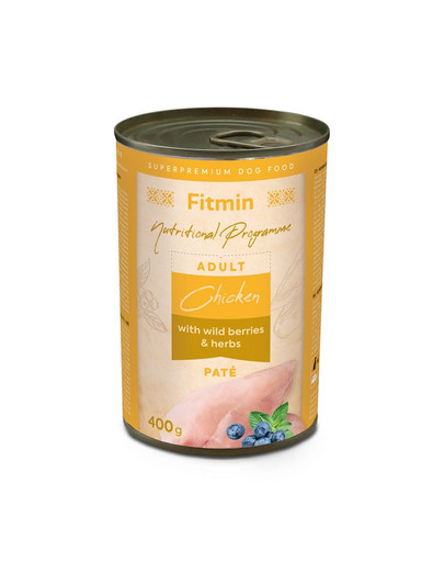 FITMIN Dog Nutritional Programme Tin Chicken with herbs and wild berries 400g vistas gaļa ar garšaugiem un ogām
