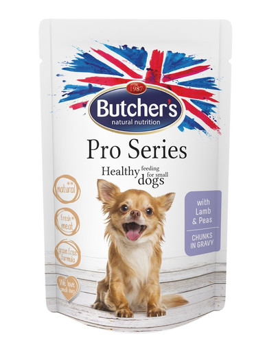BUTCHER'S ProSeries Dog ar jēra gaļu un zirņu gabaliņiem mērcē 100 g