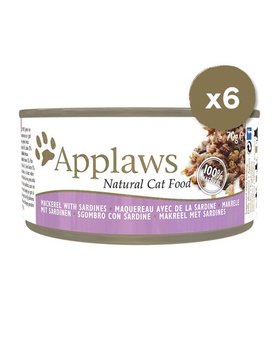 APPLAWS Cat Tin 6 x 70 g mitrā barība kaķiem ar skumbrijām un sardīnēm